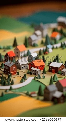 Miniature decorative town - small multicolored houses and trees.