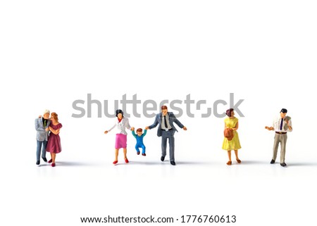 miniature family with father,mother ,son isolated on white background, Image for happy family  concept.