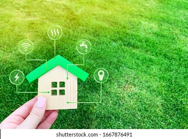 Miniature home and symbols of public utilities. Choosing a house to buy, assessing the cost and condition of the building. Location in the city. Repair and renovation, maintenance services.