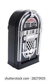 Miniature Juke Box On Isolated White Background