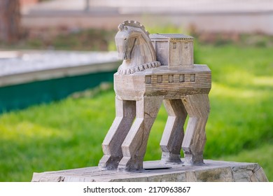 Miniature Model Of The Legendary And Mythological Trojan Horse, A Gift To Enemies And A Hidden Threat Concept