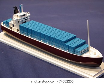 Miniature Model Of A Ship. Model Of A Tanker Ship.