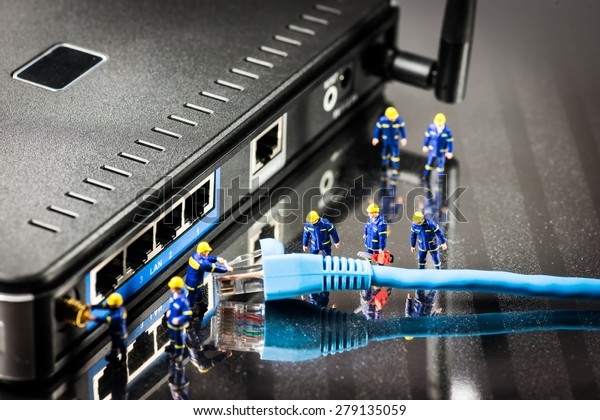 Miniature Network Engineers Work Technology Conceptmacro Stock Photo ...