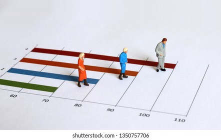 Miniature old people walking on the graph. The concept of an aging society.