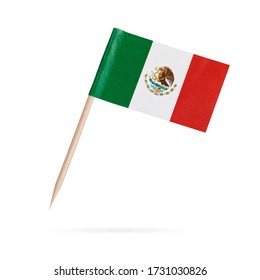 Miniature Paper Flag Mexico. Isolated Mexican Toothpick Flag Pointer On White Background. With Shadow Below