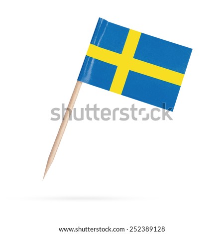 Miniature paper flag Sweden. Swedish Flag Isolated on white background. With shadow below