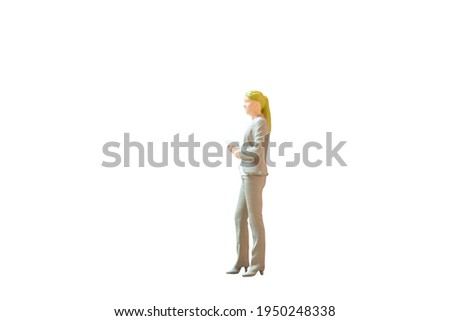 Miniature people Business Woman standing on white background with clipping path