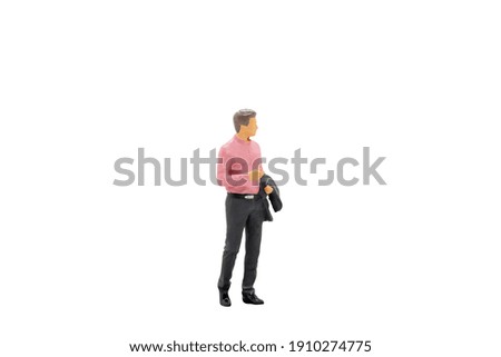 Miniature people Businessman standing isolated on white background with clipping path