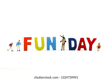 Miniature people : Children and friend funny and enjoy together using for concept of Fun day.