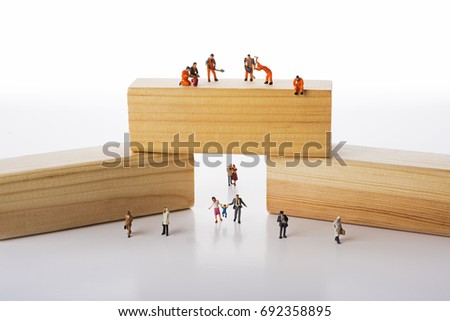 Miniature people crowd, family and business, workers occupation isolate on white background.  Copy space for placement your text, industrial and construction concept