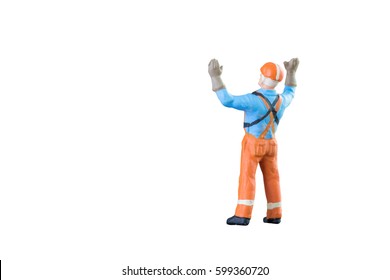 Miniature people engineer and worker occupation isolated with clipping path on white background. Elegant Design with copy space for industrial and construction concept - Shutterstock ID 599360720