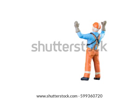 Miniature people engineer and worker occupation isolated with clipping path on white background. Elegant Design with copy space for industrial and construction concept