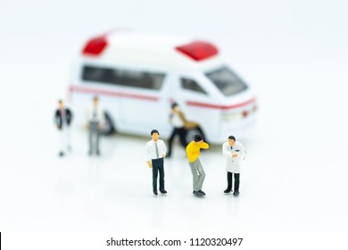 Miniature People : Injured Personal From Road Accidents, Ambulance Transported To The Hospital For Treatment. Image Use For Not Living On Negligence.