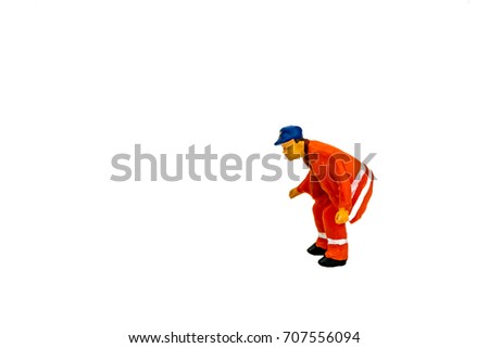 Miniature people office, worker and fire worker concept in variety action on white background with space for text