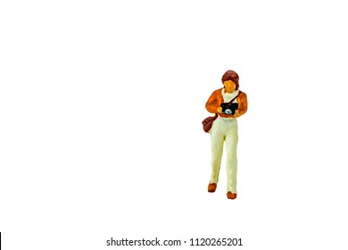 Miniature People Office, Worker, And Traveler Concept In Variety Action On White Background With Space For Text