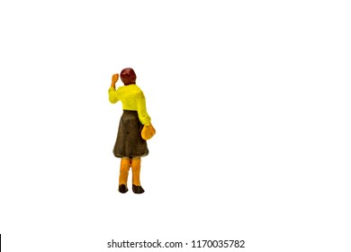 Miniature People Office, Worker, And Traveler Concept In Variety Action On White Background With Space For Text