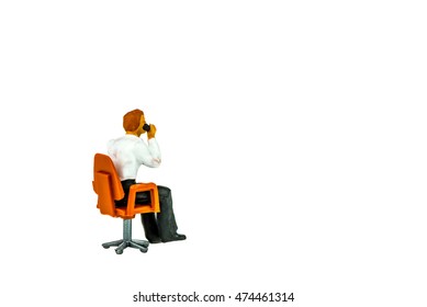 Miniature People Office, Worker And Traveler Concept On White Background With Space For Text