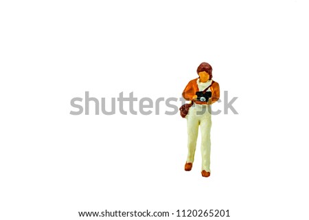 Miniature people office, worker, and traveler concept in variety action on white background with space for text