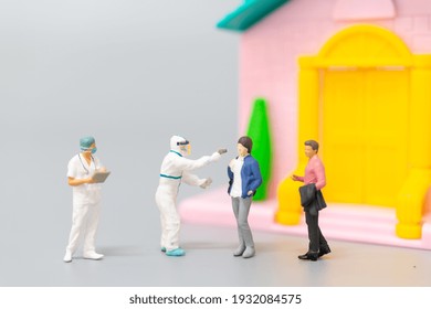 Miniature People PPE Medical Visit For Check Coronavirus At Home , Health Care Concept