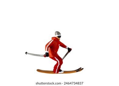 Miniature people , A skier full length Isolated on white background with clipping path - Powered by Shutterstock