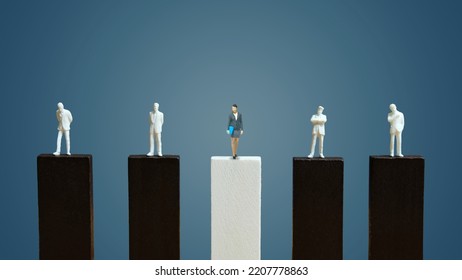 Miniature people toy figure photography. Businesswoman leader concept. A businesswoman and businessman shadow standing above podium. Image photo - Shutterstock ID 2207778863