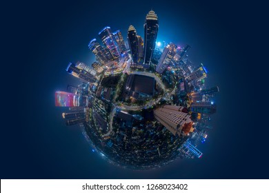 Miniature Planet Of Jakarta Central Business District With High Buildings At Night Time