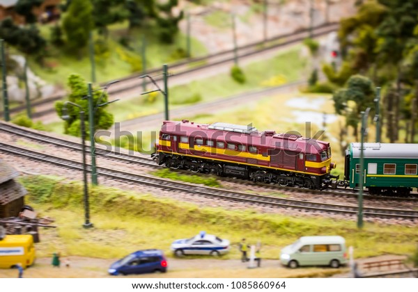 A\
miniature railway. The locomotive\
maneuvers.\

