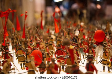 Miniature Samurai Sculptures Depicting Battle In Osaka Castle.