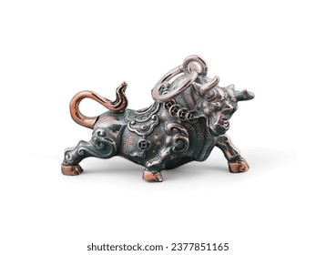 miniature statue of a bull on a white background - Powered by Shutterstock