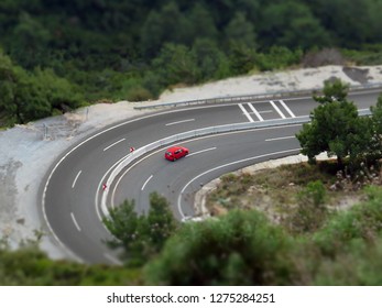 Miniature Technique Above View Curved Road                  