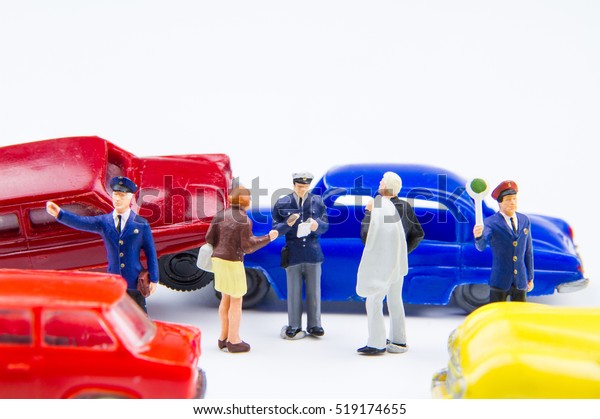 Miniature tiny toys car crash accident
damaged.Accident on the road
background