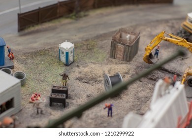 miniature, which shows the territory of the construction site, which depicts a scene from the popular Soviet film, when smeared in black worker chasing another with a spear as a native of the wild tri - Shutterstock ID 1210299922