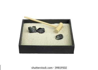 Miniature Zen Garden With Rake Isolated On White