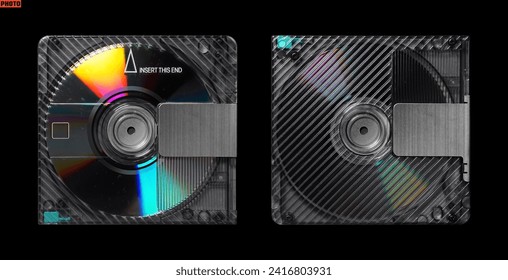 MiniDisc front and back isolated on black. MiniDisc mockup - Powered by Shutterstock