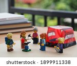 minifigure make a travelling together when they bored with the day. Camping, traveling and staycation concept.