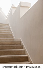 Minimal Aesthetic Architecture Concept. Beige Wall And Stairs. Neutral Minimal Background