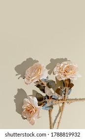 Minimal Aesthetic Still Life Monochrome Design. Beige Colours Trends.  Roses Flowers Aesthetic