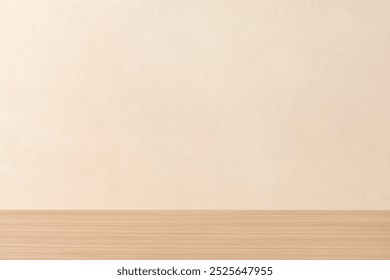 Minimal background, beige product backdrop wallpaper. Simple beige background with wood floor backdrop, minimal backdrop wallpaper, wood texture. Minimal beige and wood texture background backdrop