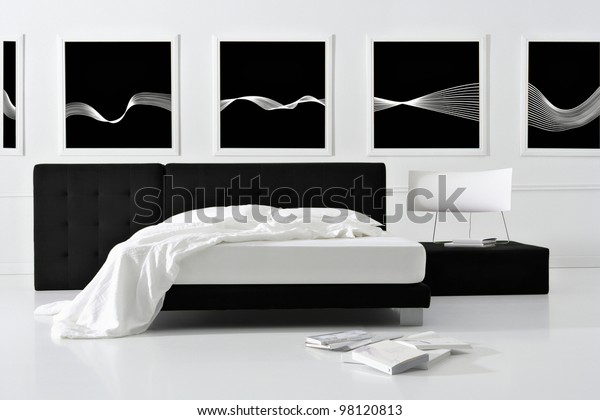 Minimal Bedroom Interior Double Bed Front Stock Photo Edit