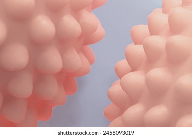 Minimal colored gradient background. Abstract dynamic shapes composition. Smooth and curved waves bubbles in pink over a baby blue bottom pastel colors. Fluid design, creative concept for wallpaper