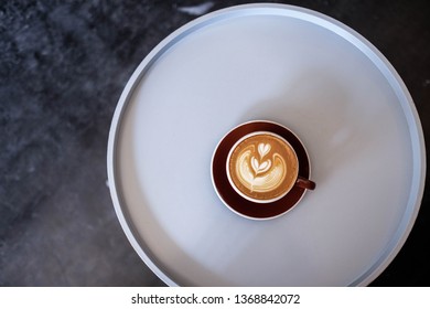 Hot Coffee Cup With Foam Minimal Latte Coffee Cup View From Above Top