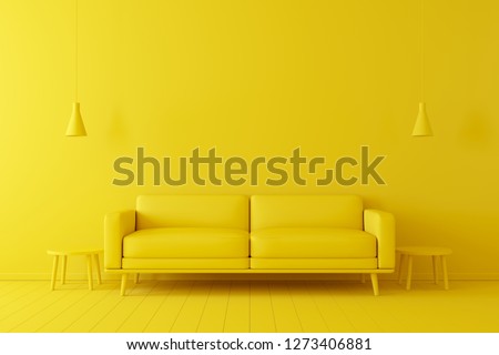Minimal concept. interior of living yellow tone on yellow floor and background.