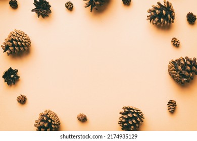 minimal creative cone frame arrangement pattern on colored background . flat lay, top view. christmas background with copy space. - Shutterstock ID 2174935129