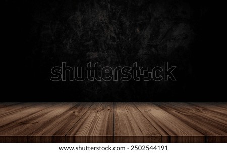 Minimal Empty room Dark texture background with wooden table