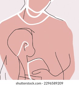 Minimal line art vector-style image of teenager with parent