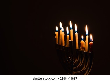 Minimal Nine Chanukah Candles In A Dark With Copy Space