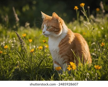 minimal orange cat in the Sunlit meadow - Powered by Shutterstock