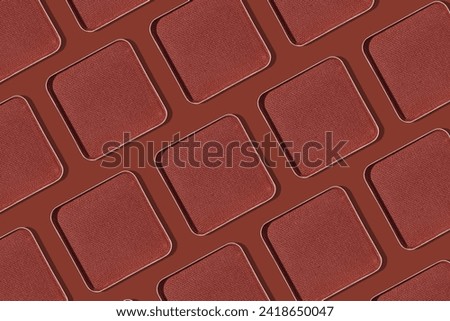 Minimal pattern eye shadow intense rust trend color swatches with shadow, monochrome photo, compact refill eyeshadow, shiny colored powder fo makeup, square shape pack, beauty cosmetic texture,linear