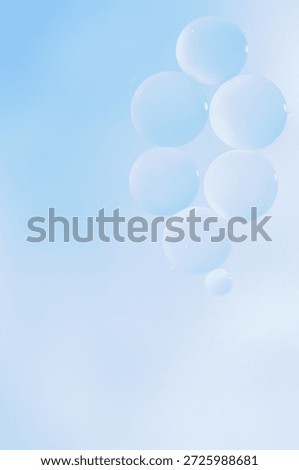 Minimal soft blue Background with translucent bubbles. Minimal and airy composition conveying lightness, calm, skincare, wellness, modern aesthetic, copy space. 
