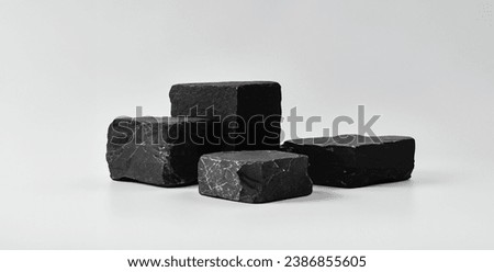 Minimal style Luxury mockup for product presentation. black stone podium on white background